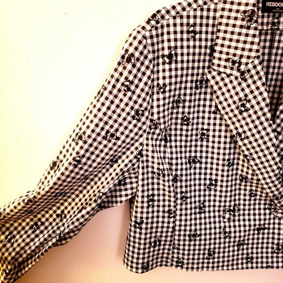 RebDolls Black/White Gingham Butterfly Embroidered Crop Jacket Top Sz 2X EUC - Picture 3 of 10